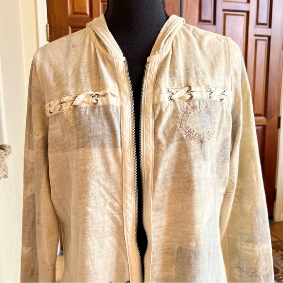 Murmur Off White Peace Love Cotton Utility Jacket With Embroidery Rivets Size L - Picture 3 of 9